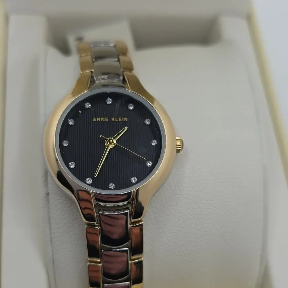 Anne Klein Women’s Quartz Two- Black Dial, Gold Silver Tone 28mm